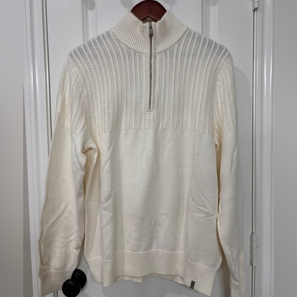 Calvin Klein Men’s Off White 1/4 Zip Cable Knit Pullover Size Medium - Picture 1 of 6